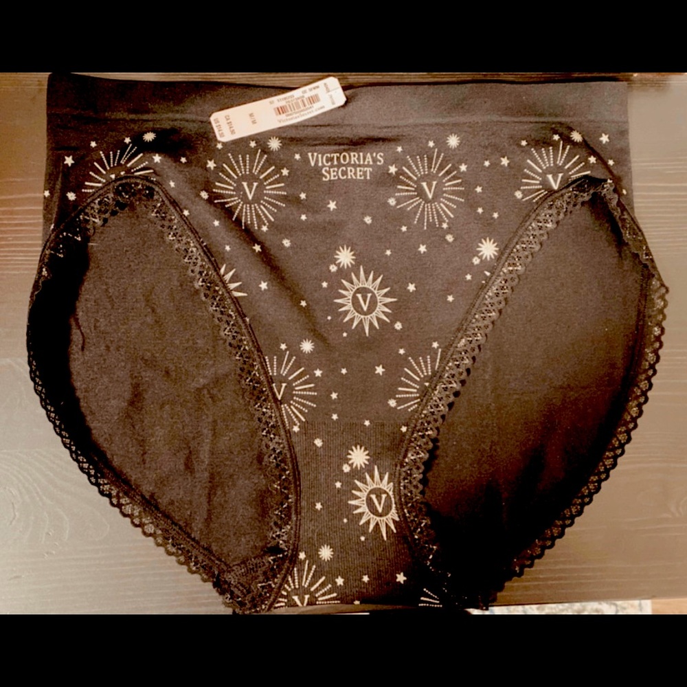 NWT Victoria Secret High Cut Panty - Lace trim Black & Gold